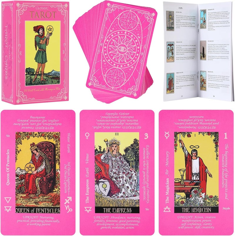 Fofeadm Pink Tarot Cards for Beginners with Meaning on Them, Tarot Deck Cards with Guide Book - Image 1